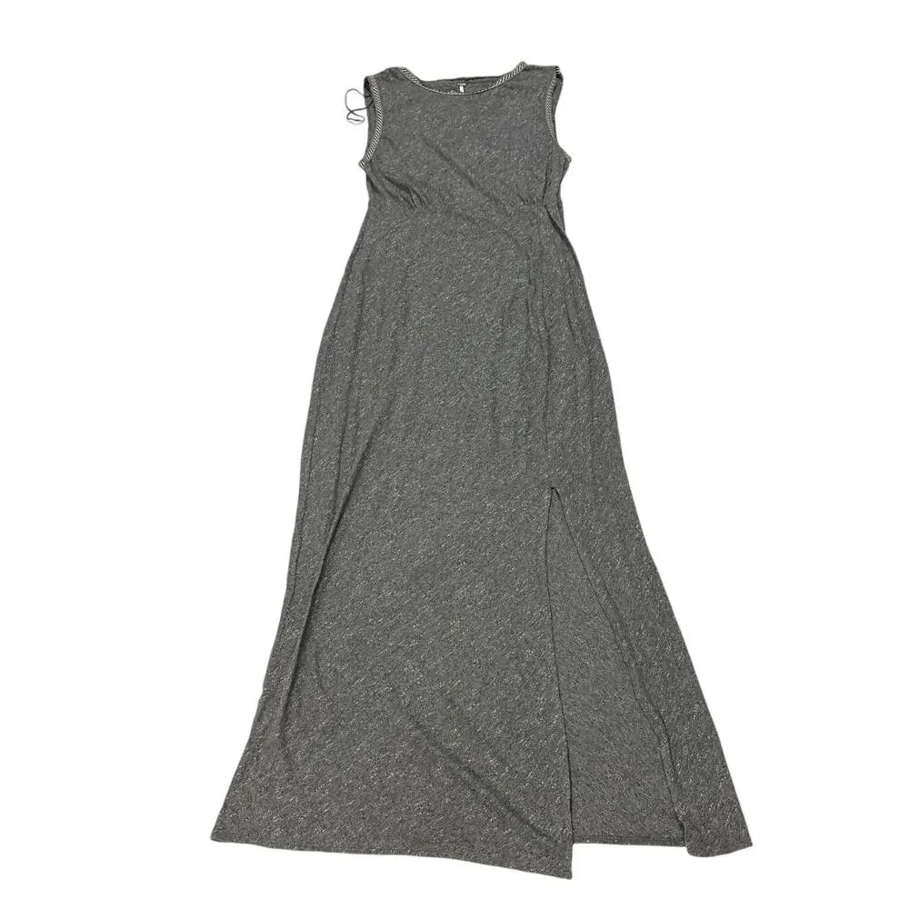 NWT Free People Women’s Large Sabrina Maxi Dress Grey Cotton Slit Beachy Boho
